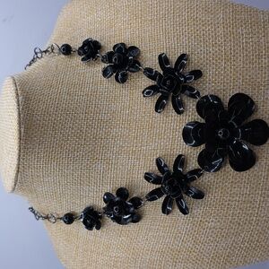Elegant 3D Metal Black Floral Necklace